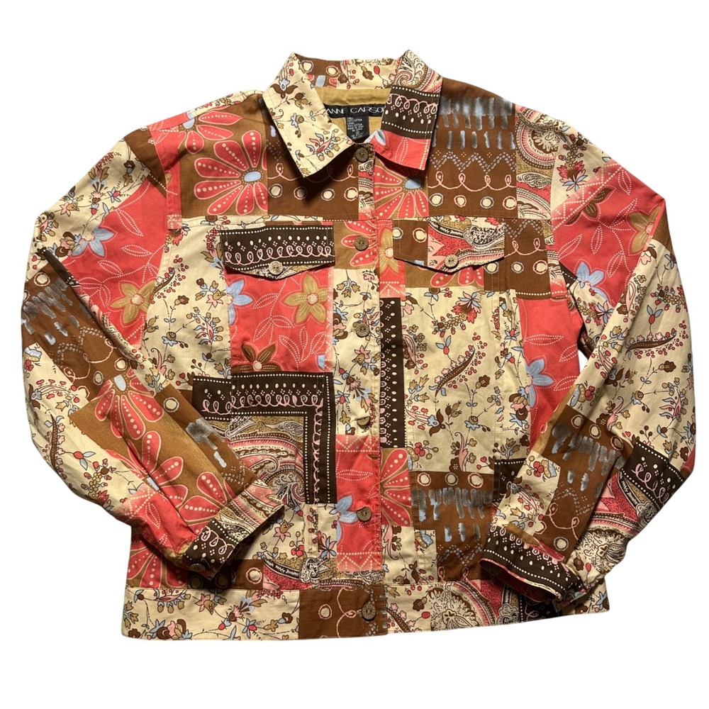 Anne Carson‎ Patchwork Floral Jacket Women's M Cotton Button Up Casual Outerwear